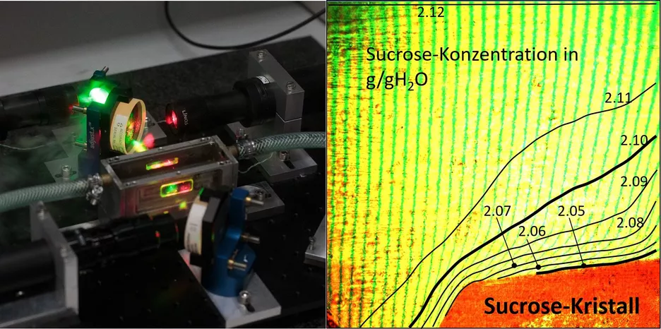 Measurement of crystal growth and concentration in the vicinity of the crystal surface by laser interferometry
